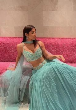 Embroidered Georgette Lehenga in Sky Blue