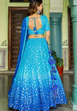 Embroidered Georgette Lehenga in Shaded Blue