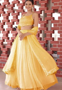 Embroidered Georgette Lehenga in Yellow