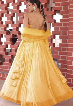 Embroidered Georgette Lehenga in Yellow