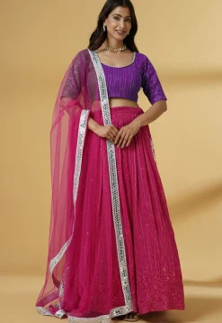 Embroidered Georgette Lehenga in Pink