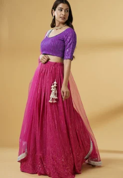 Embroidered Georgette Lehenga in Pink