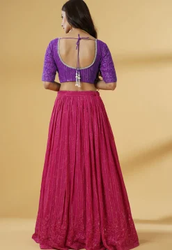 Embroidered Georgette Lehenga in Pink