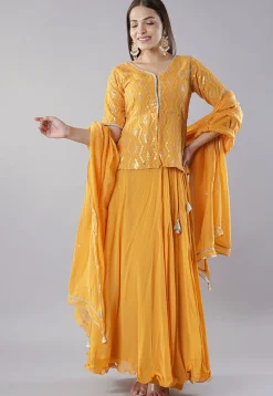Embroidered Georgette Lehenga in Mustard