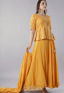 Embroidered Georgette Lehenga in Mustard