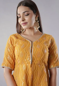 Embroidered Georgette Lehenga in Mustard