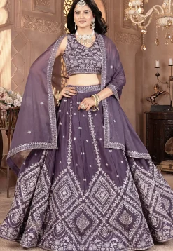 Embroidered Georgette Lehenga in Dusty Purple