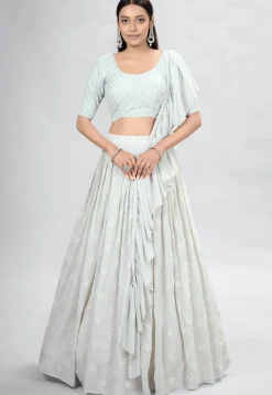 Embroidered Georgette Lehenga in Light Grey