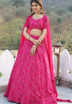 Embroidered Georgette Lehenga in Fuchsia