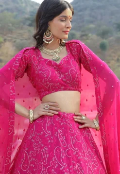 Embroidered Georgette Lehenga in Fuchsia