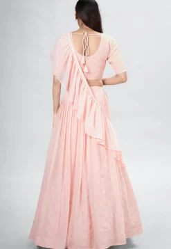 Embroidered Georgette Lehenga in Peach