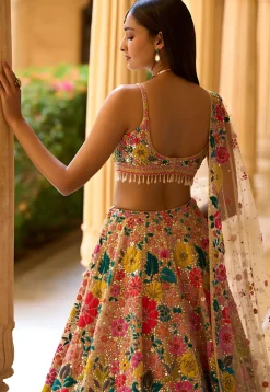 Embroidered Georgette Lehenga in Beige