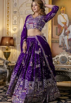 Embroidered Georgette Lehenga in Purple