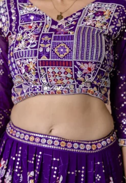 Embroidered Georgette Lehenga in Purple
