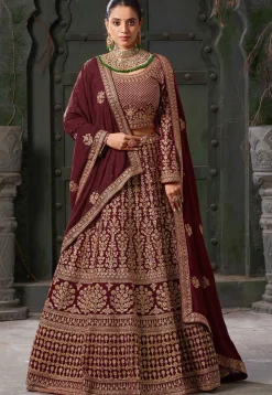 Embroidered Georgette Lehenga in Maroon