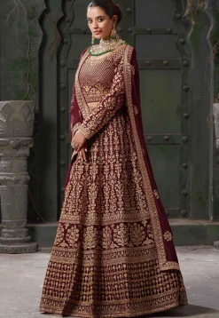 Embroidered Georgette Lehenga in Maroon