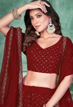 Embroidered Georgette Lehenga in Maroon