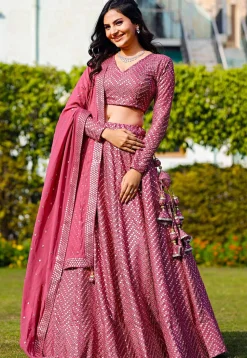 Embroidered Georgette Lehenga in Pink