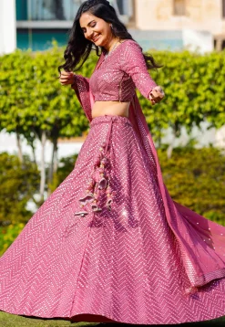 Embroidered Georgette Lehenga in Pink