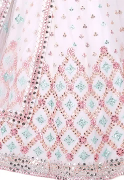 Embroidered Georgette Lehenga in Off White