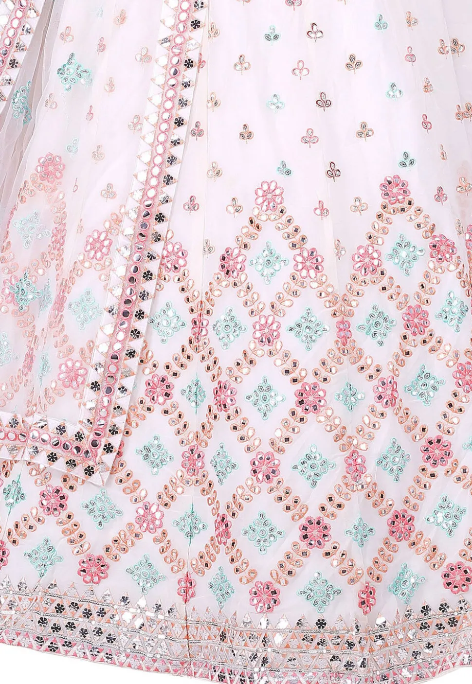 Embroidered Georgette Lehenga in Off White