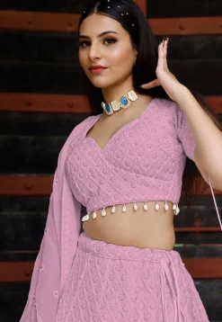 Embroidered Georgette Lehenga in Light Pink