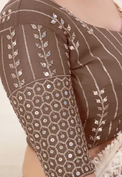 Embroidered Georgette Lehenga in Brown
