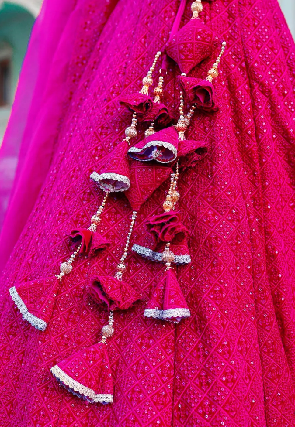 Embroidered Georgette Lehenga in Fuchsia