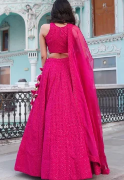Embroidered Georgette Lehenga in Fuchsia