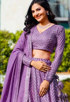 Embroidered Georgette Lehenga in Light Purple