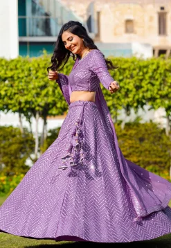 Embroidered Georgette Lehenga in Light Purple