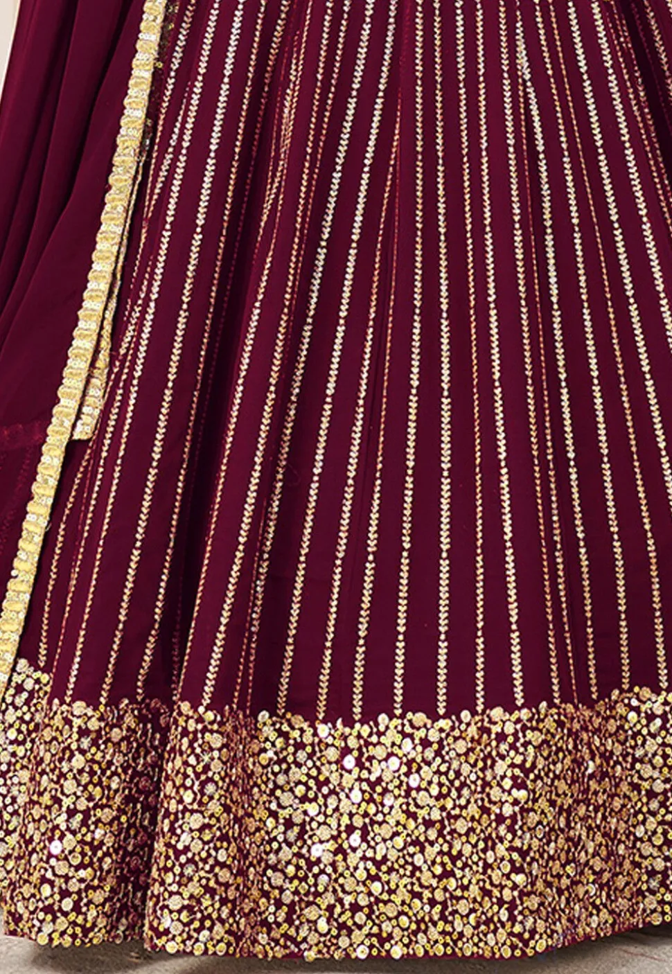 Embroidered Georgette Lehenga in Wine