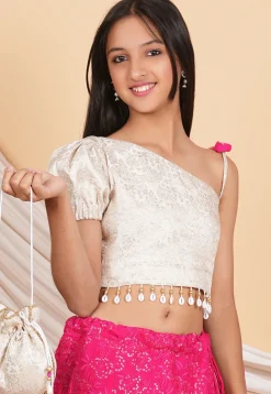 Embroidered Georgette Lehenga in Fuchsia