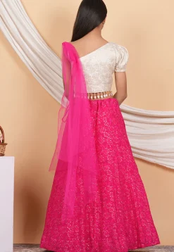 Embroidered Georgette Lehenga in Fuchsia