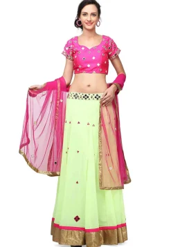 Embroidered Georgette Lehenga in Light Green