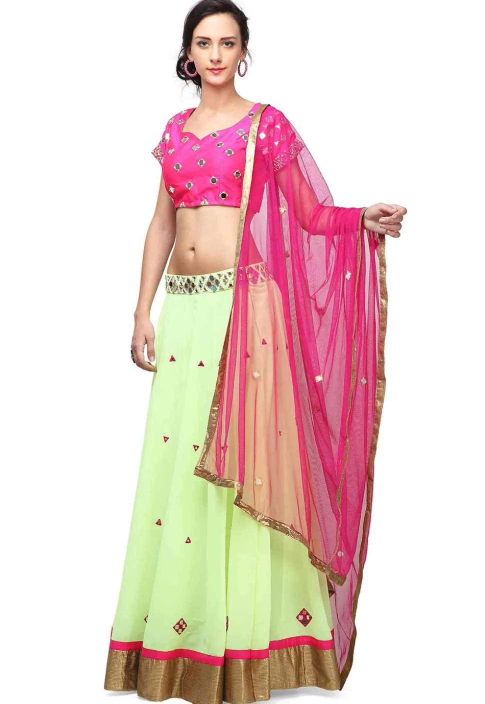Embroidered Georgette Lehenga in Light Green