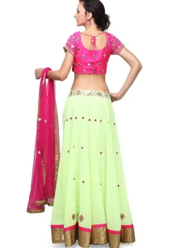 Embroidered Georgette Lehenga in Light Green