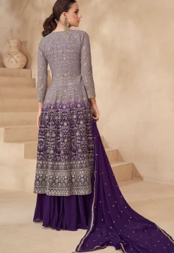 Embroidered Georgette Lehenga in Purple Ombre