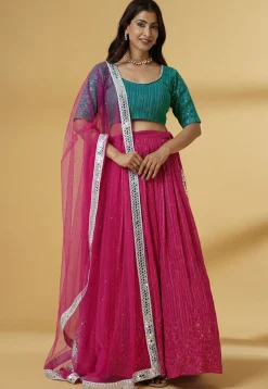 Embroidered Georgette Lehenga in Pink