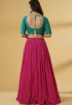 Embroidered Georgette Lehenga in Pink