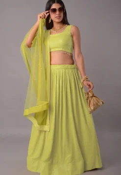 Embroidered Georgette Lehenga in Light Green