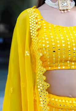 Embroidered Georgette Lehenga in Yellow
