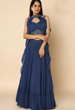 Embroidered Georgette Lehenga in Blue