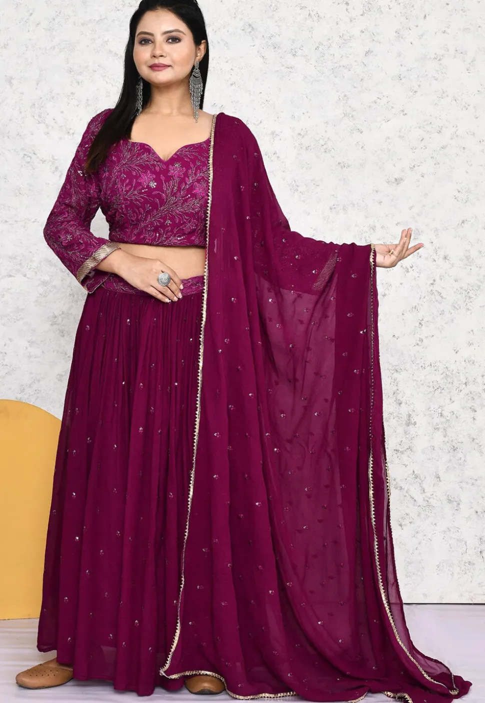 Embroidered Georgette Lehenga in Magenta