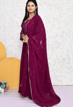 Embroidered Georgette Lehenga in Magenta