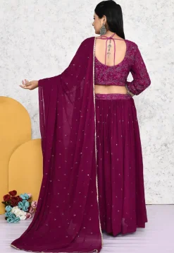 Embroidered Georgette Lehenga in Magenta