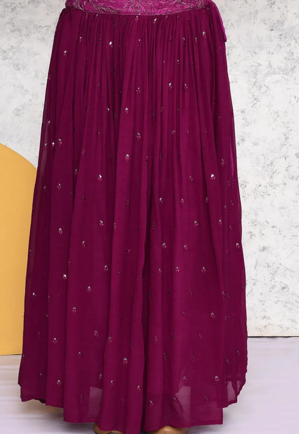 Embroidered Georgette Lehenga in Magenta