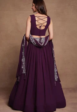 Embroidered Georgette Lehenga in Wine