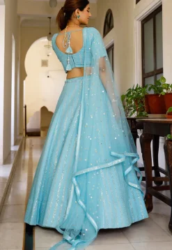 Embroidered Georgette Lehenga in Sky Blue