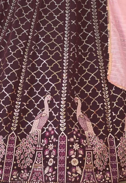 Embroidered Georgette Lehenga in Wine